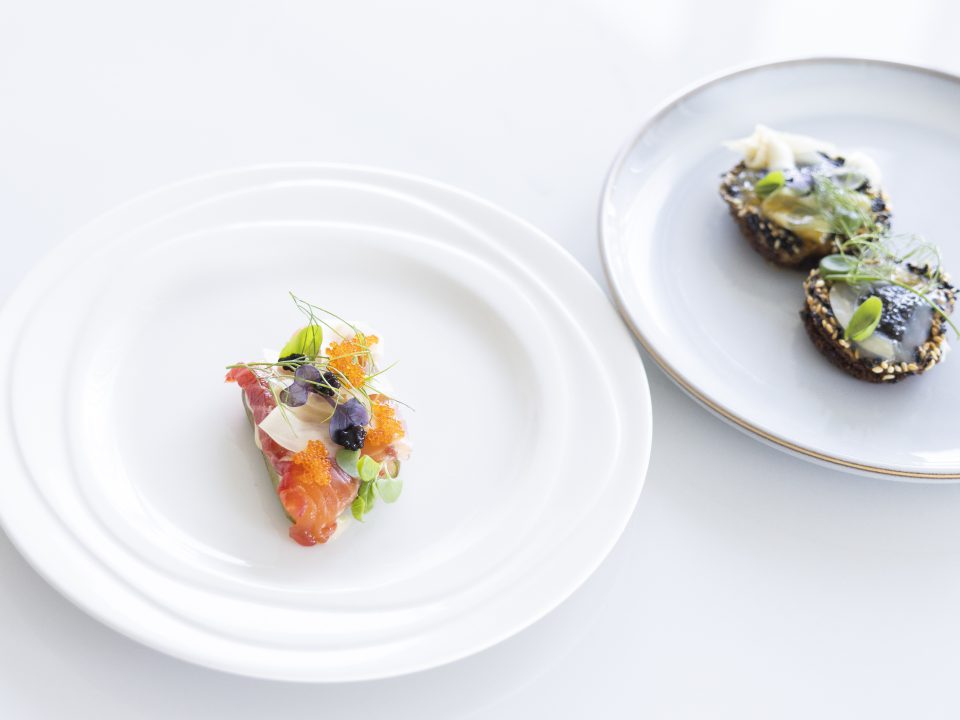 Luxury canapes on a serving board